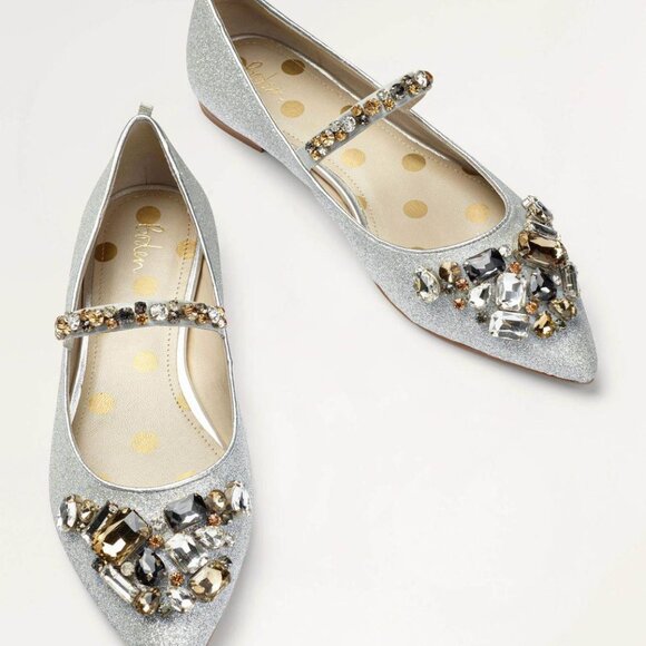 Boden Pointed Toe Mary Jane Flats with Glitter and Rhinestones Size 42 (10.5) - Picture 1 of 9